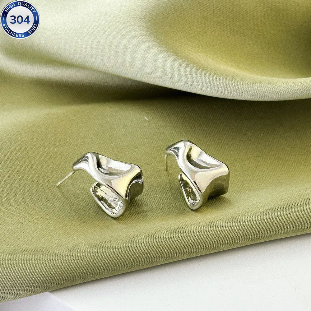 Women's retro special-shaped asymmetric stud earrings in 316 stainless steel electroplated gold finish