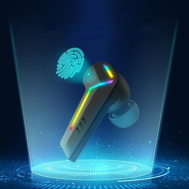 Black TWS Bluetooth sports headset with earplug design for low latency gaming and calls