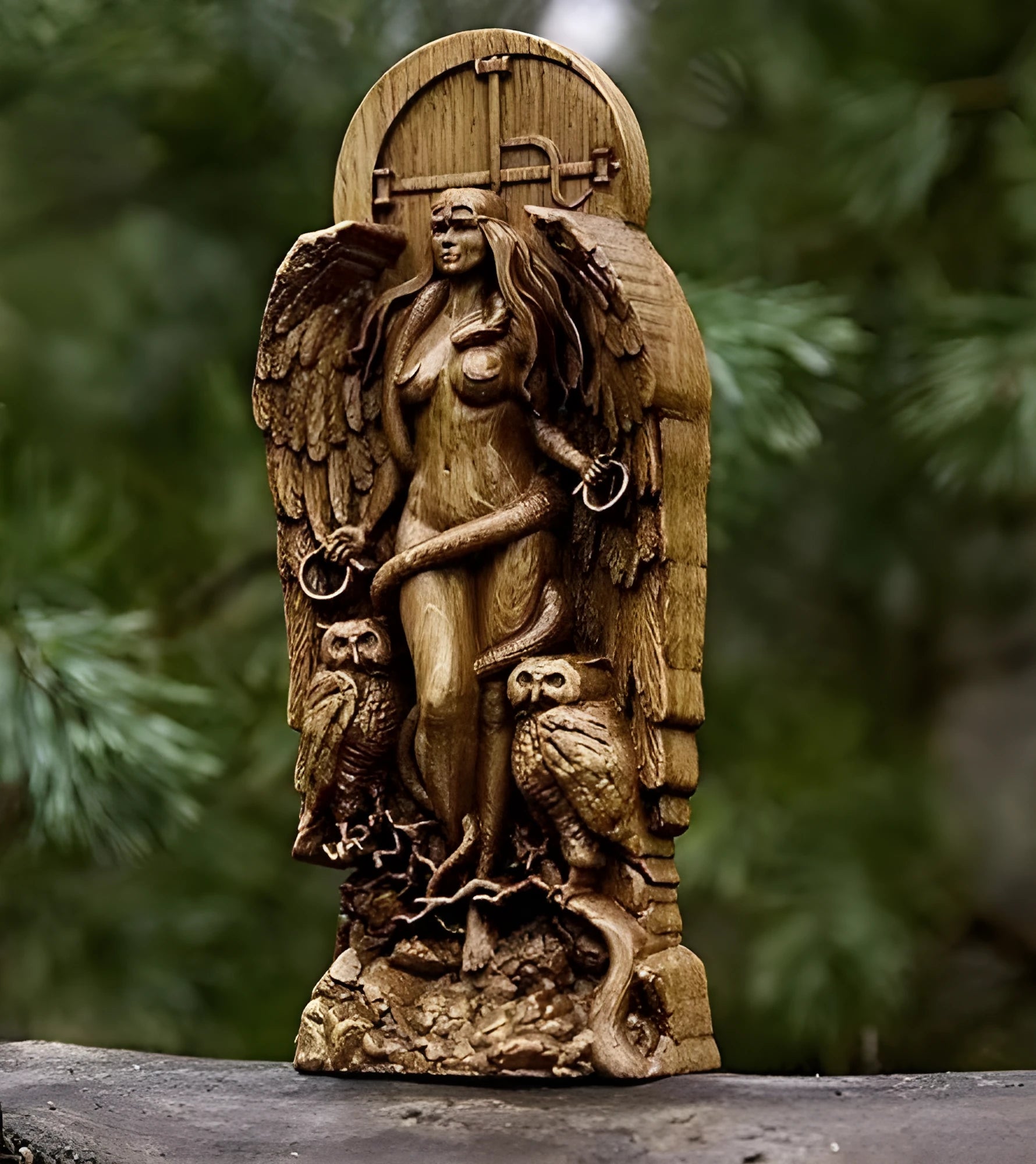 Synthetic resin Greek goddess statue for garden or altar, 22cm high in one of three colour options.