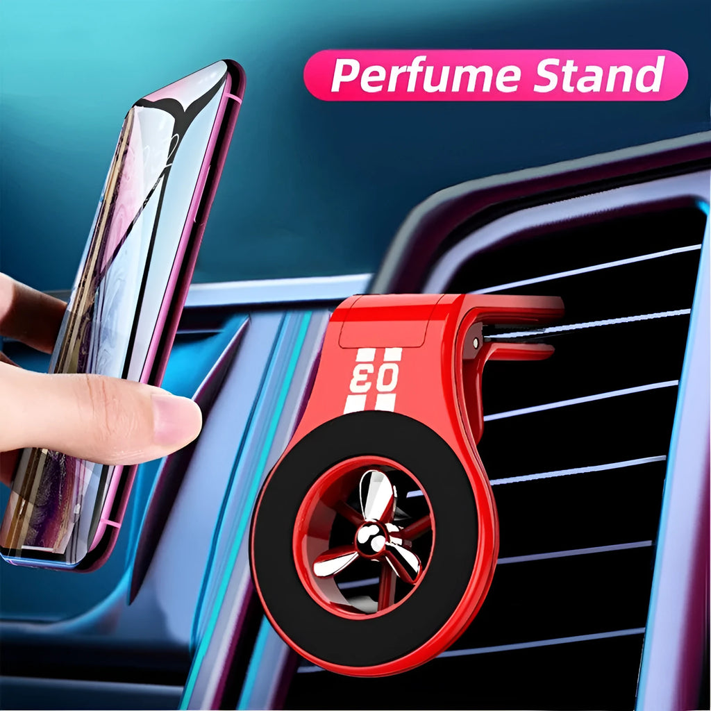Universal magnetic car phone holder mounted on vehicle air vent with adjustable bracket and fragrance slots