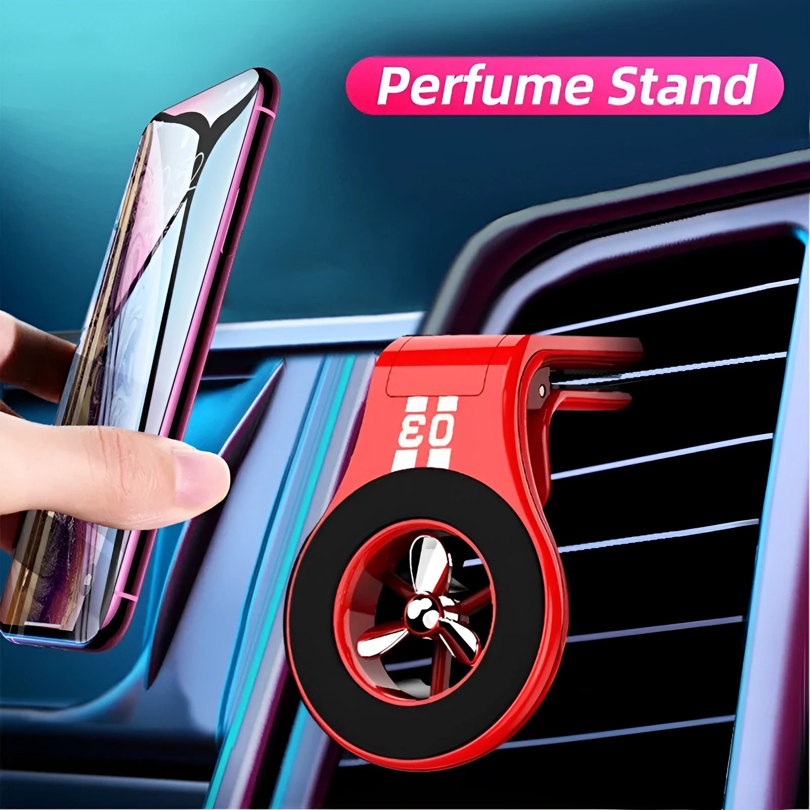 Universal magnetic car phone holder mounted on vehicle air vent with adjustable bracket and fragrance slots
