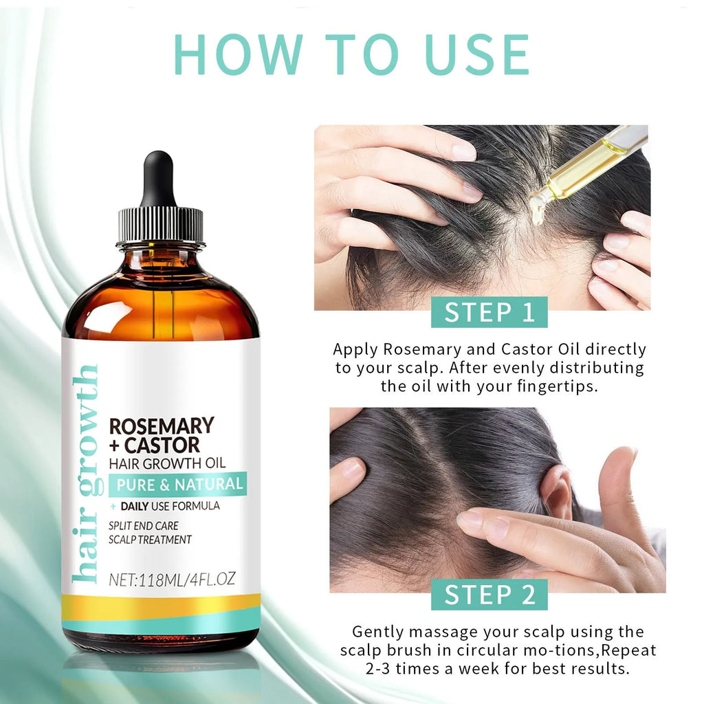 Hair treatment oil bottle with bright yellow liquid and included massage brush