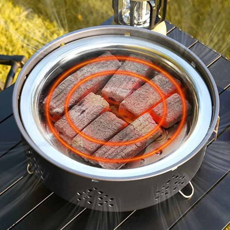 Portable stainless steel BBQ stove with detachable design and anti-scalding handle in Space Gray for outdoor camping