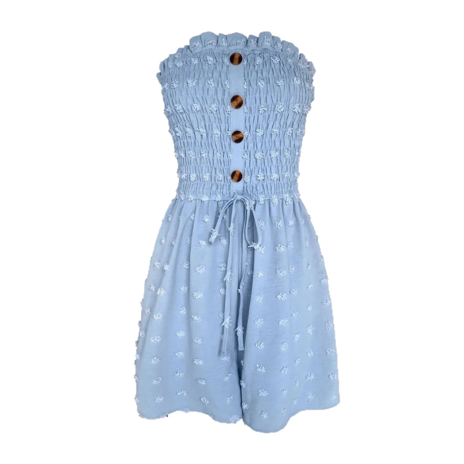 Women's solid colour off-shoulder sleeveless jumpsuit in a casual style on a hanger.