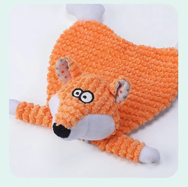 Brown velvet pet stuffed toy with fox elephant design featuring sound paper crinkle elements