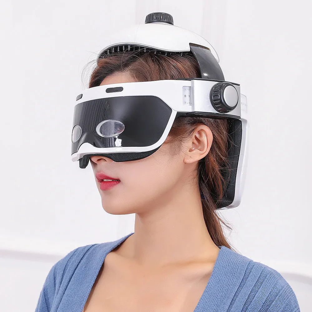 Electric eye massager in white and black with LCD remote controller and USB charging cable