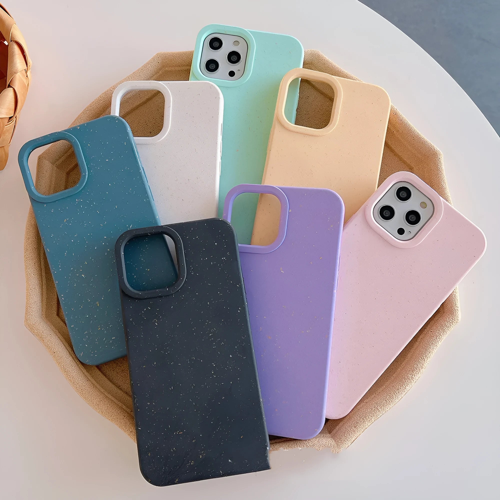 Fully degradable wheat straw phone case for Apple iPhone 14 Pro Max in black, blue, pink and white colours