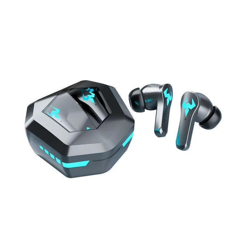 Black Bluetooth in-ear stereo headset with voice control for sports and gaming.