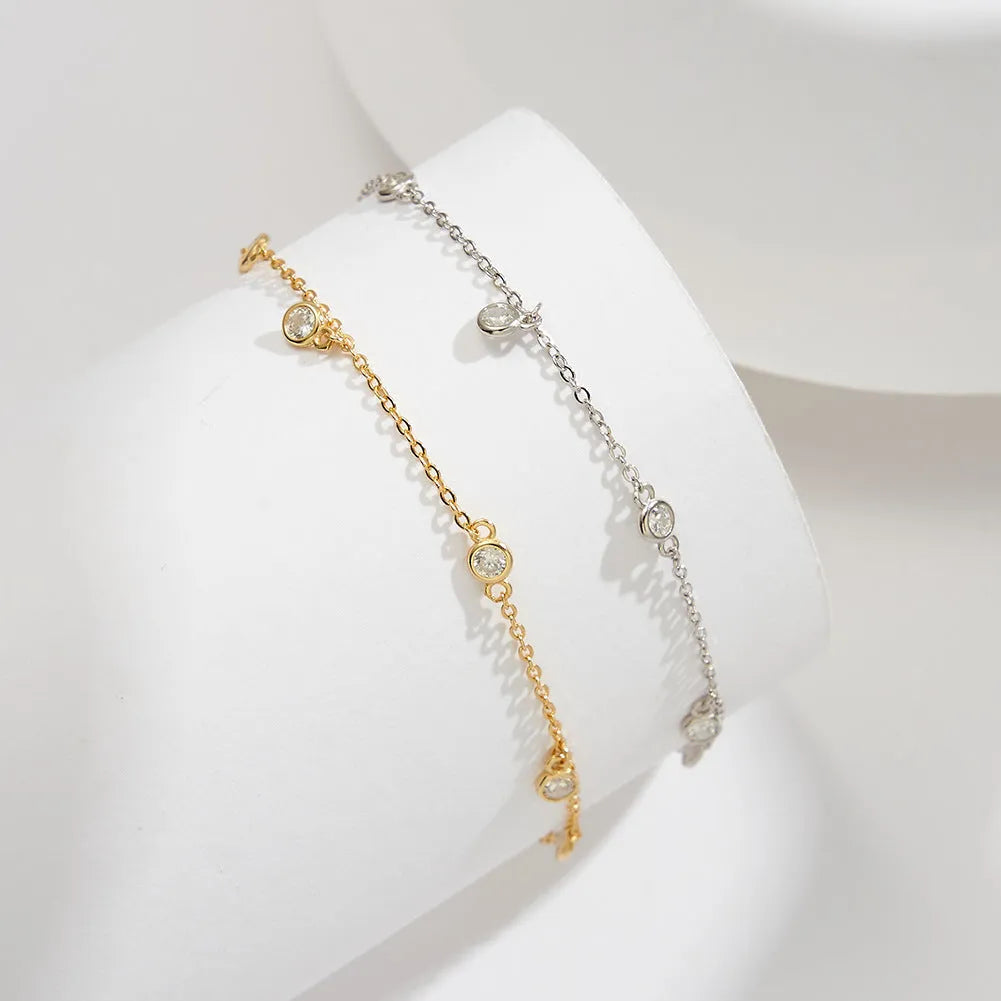 Women's geometric zirconium crystal anklet in gold or white gold plating on silver chain