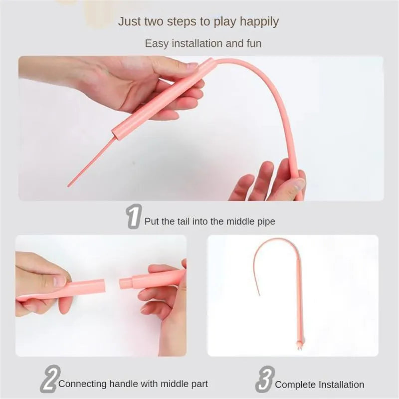 Blue simulated mouse tail cat toy with 80cm stick and soft silicone tail for interactive play