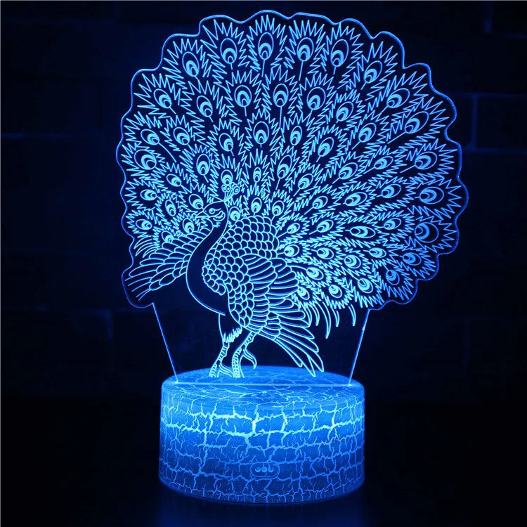 Colourful 3D acrylic USB table lamp with touch controls on compact ABS base