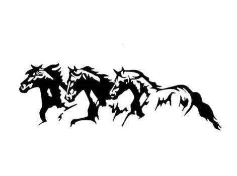 Three horses automotive decal sticker on vehicle body panel showing detailed equestrian design