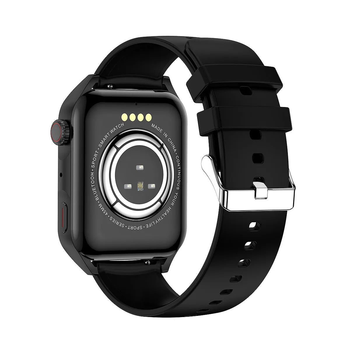 Pink HD AMOLED NFC smart watch with a silicone strap on a wrist, showing a multi-dial screen.