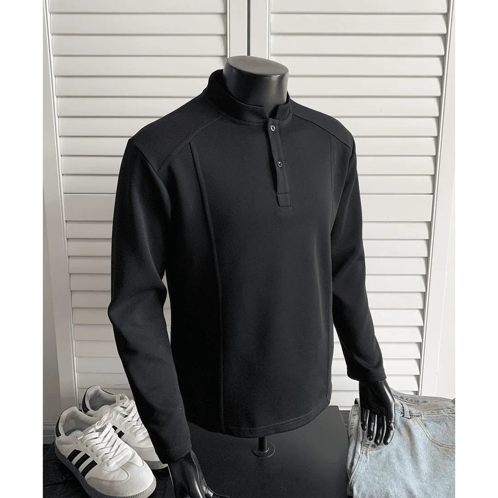 Men's asymmetric patchwork collar polo shirt in Chinese cotton available in multiple sizes and colours