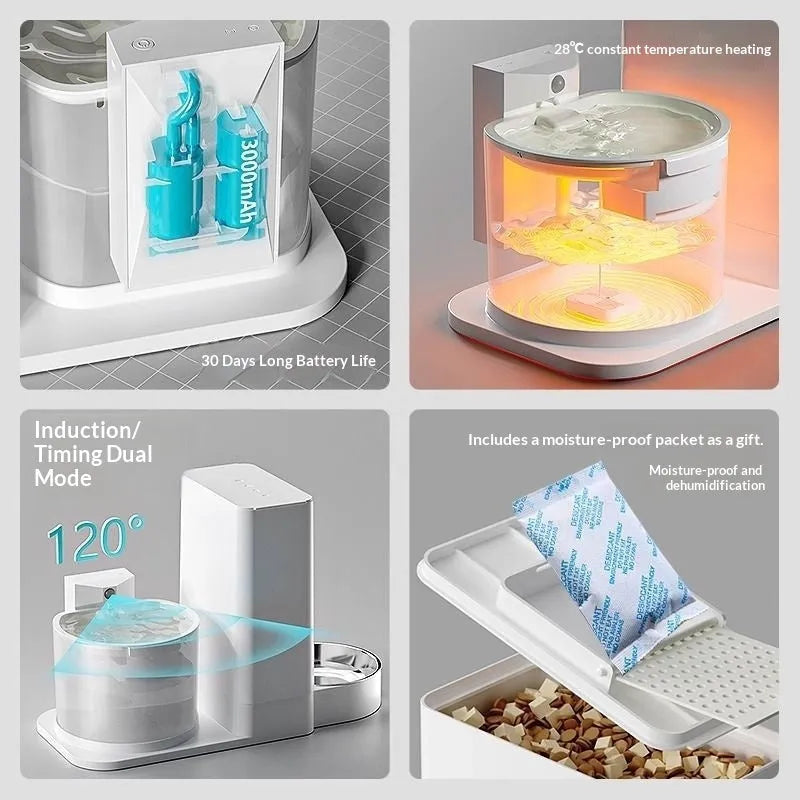 Wireless thermostatic cat water dispenser with 2-in-1 drinking feature, includes filter and desiccant, 3000mA/5000mA