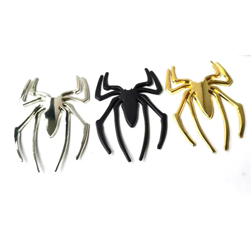3D metallic spider bumper sticker in zinc alloy, shown in gold colour.