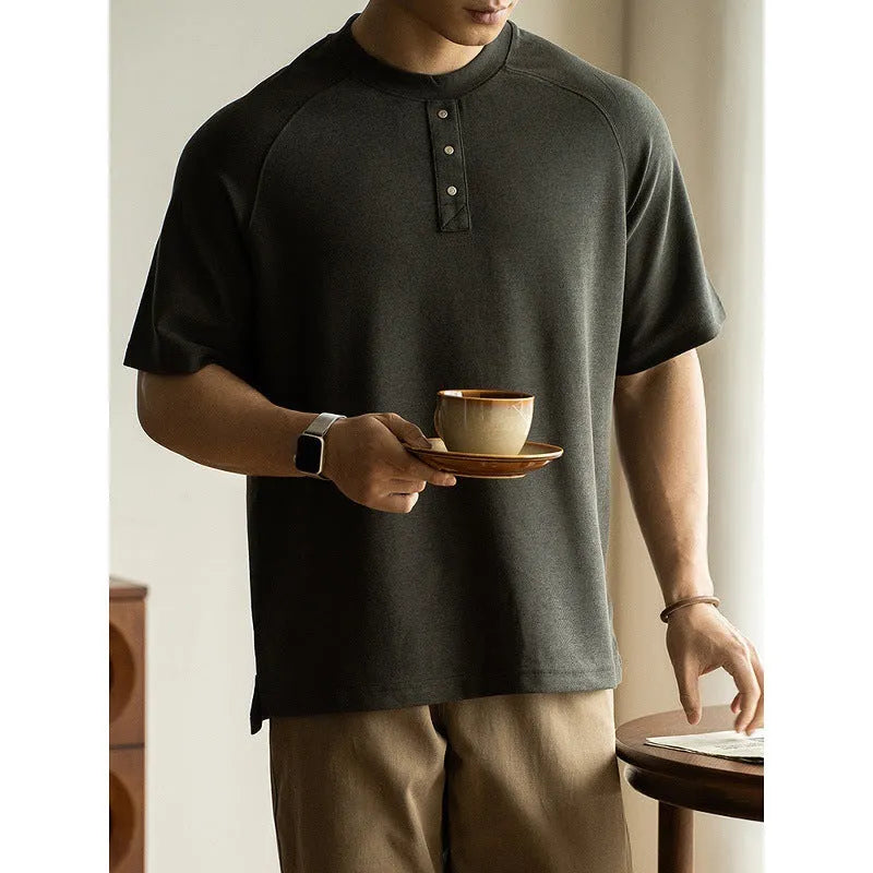 Breathable terry texture pullover top with raglan sleeves in casual loose fit style