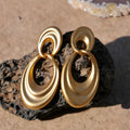 Plain gold double circle French retro earrings with quicksand finish, U-shaped copper design