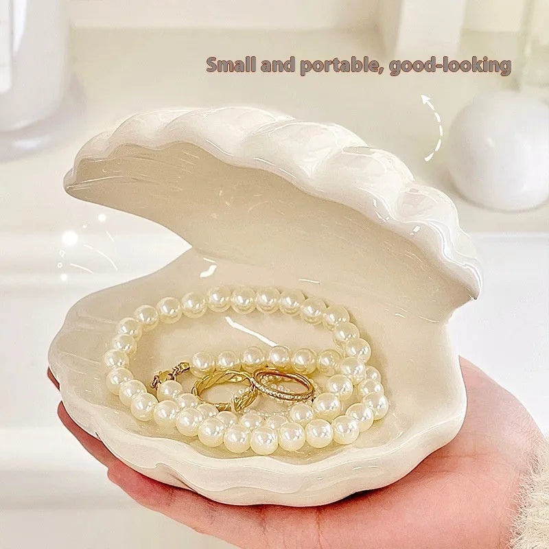 White porcelain tray with optional small night lamp in yellow colour with pink shell