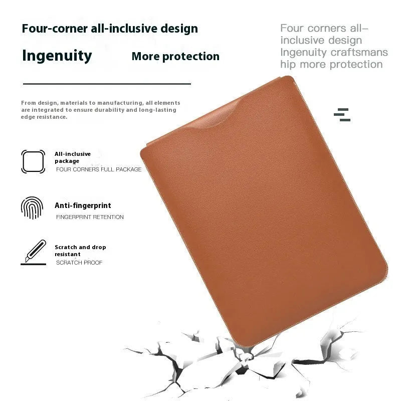Set of four imitation leather protective covers for laptop edges in brown, gray, apricot, and light pink colours
