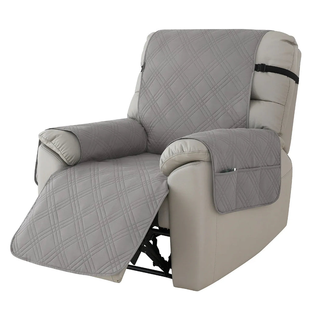 Quilted burgundy sofa cover stretched over a single Chivas massage chair cushion.