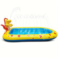 Blue dinosaur water spray pool for kids outdoor play measuring 170cm