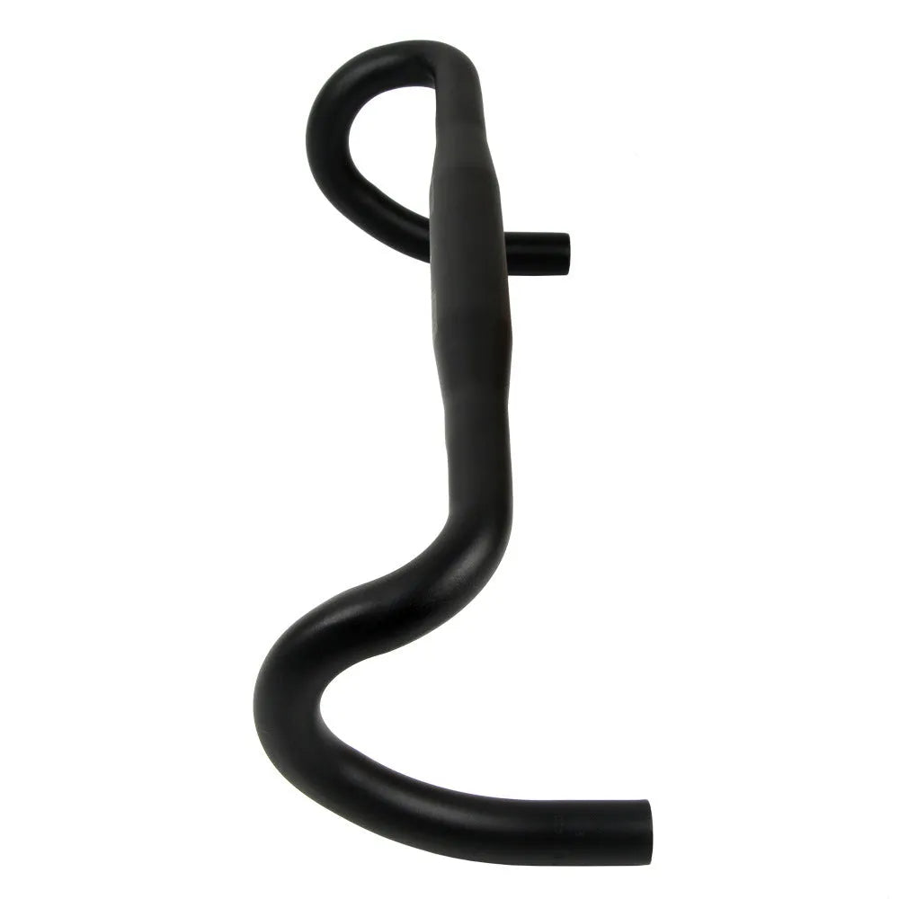 Black aluminium alloy road bike bent handlebar shown with four width size options: 380mm, 400mm, 420mm, and 440mm.