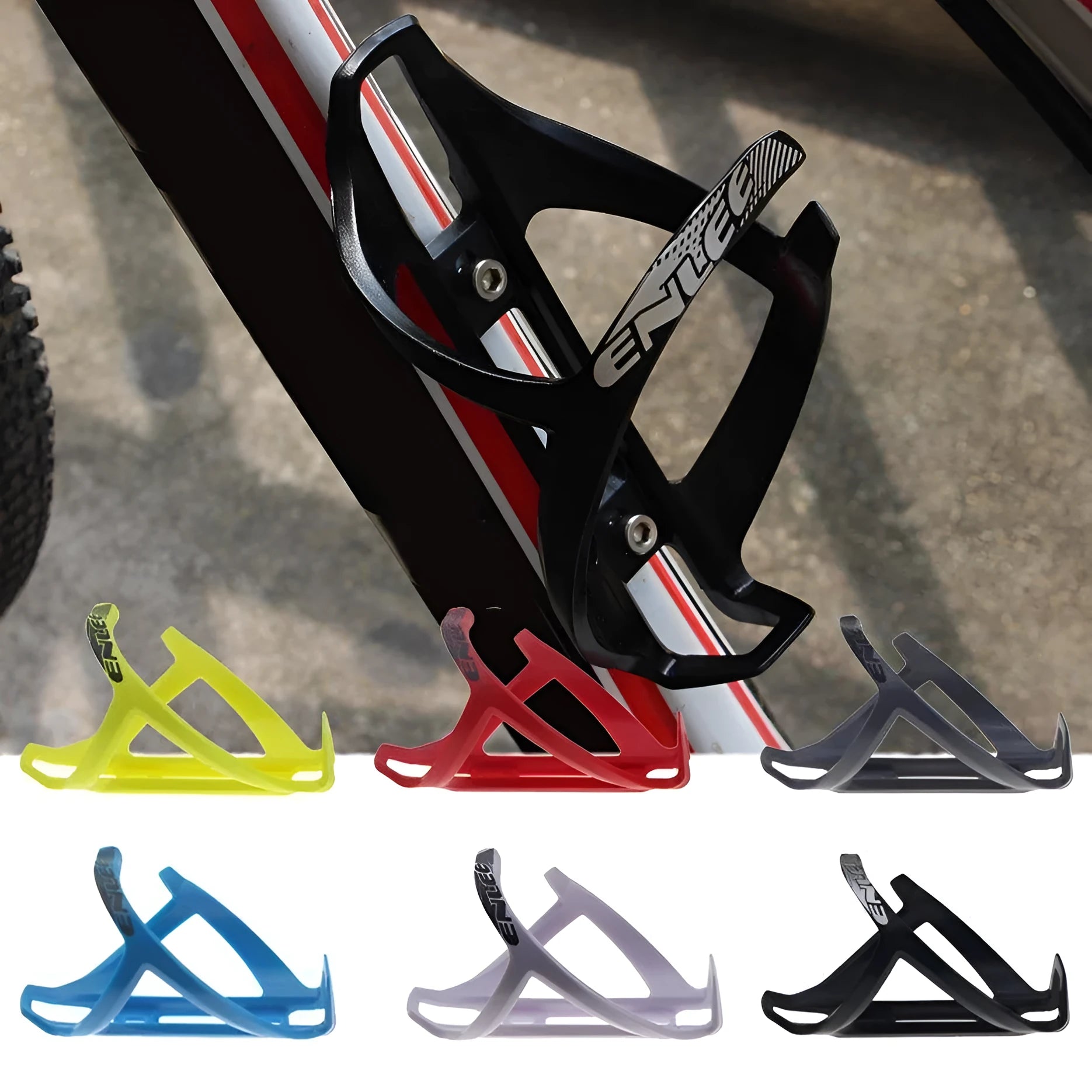 Mountain bike plastic bottle cage in fluorescent yellow with PVC toughness fitting for secure water bottle retention