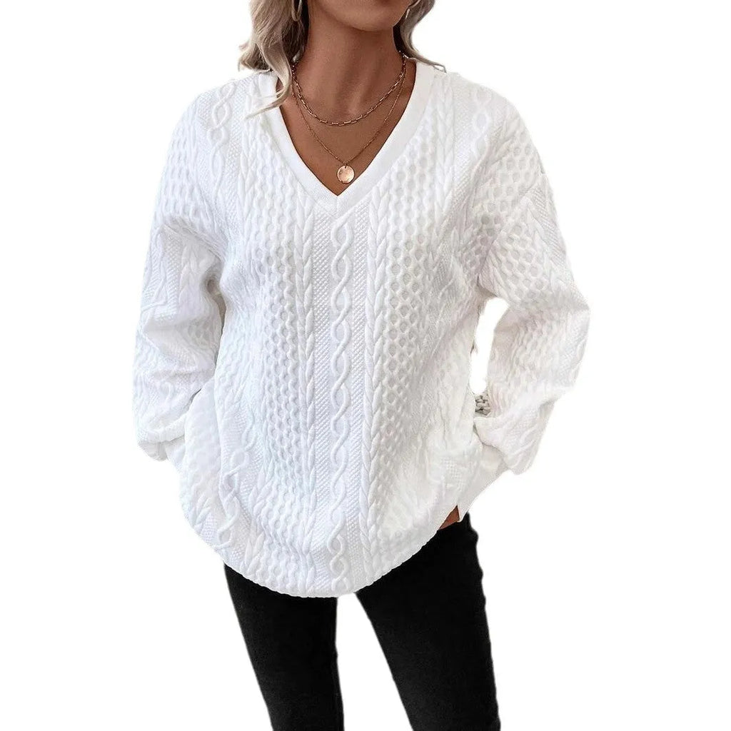 Milky white casual loose fit long sleeve t-shirt with three-dimensional pattern design