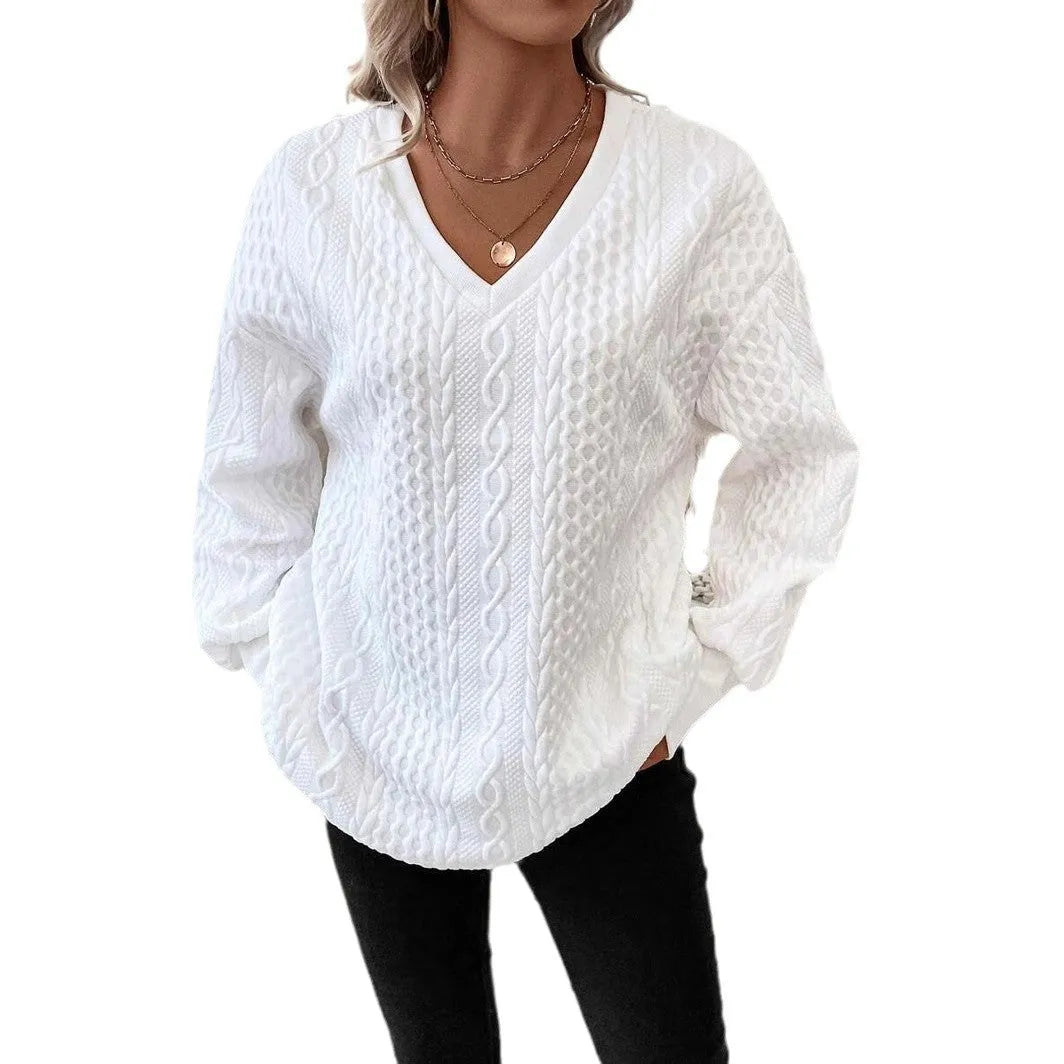 Milky white casual loose fit long sleeve t-shirt with three-dimensional pattern design