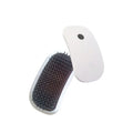 Pink handheld electric pet grooming brush with TPE comb teeth on a white background