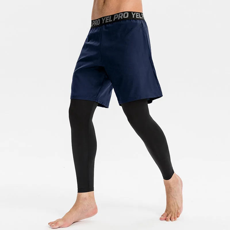 Men's grey quick-drying high elastic tight pants for fitness and running sports