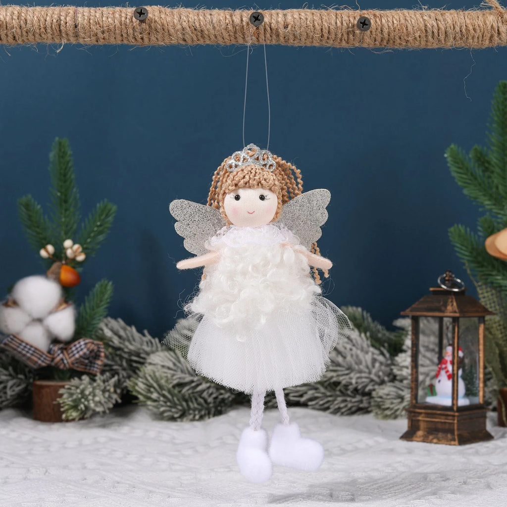 Christmas angel fabric pendant for girls' high ponytails in white, pink and khaki colours