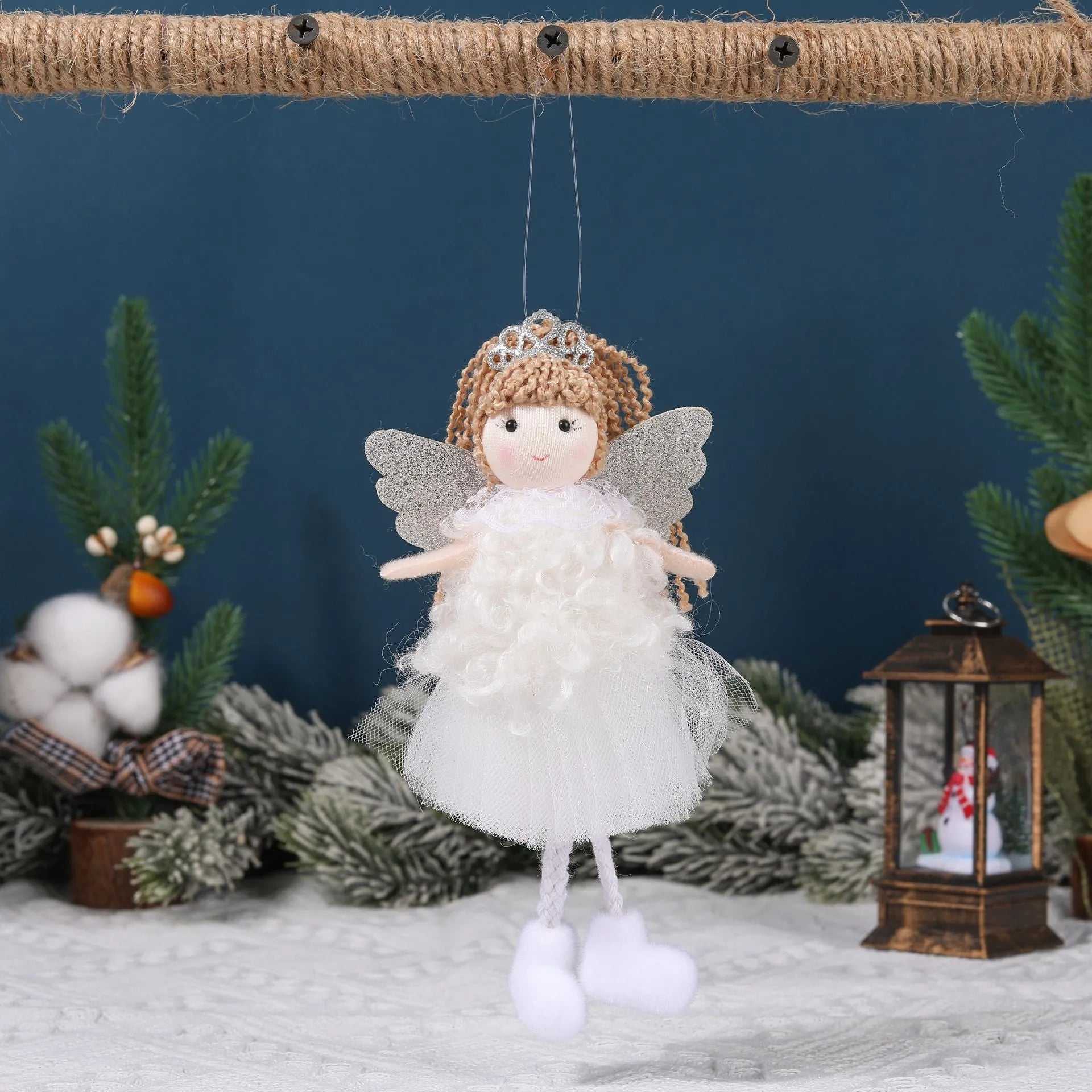 Christmas angel fabric pendant for girls' high ponytails in white, pink and khaki colours
