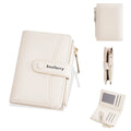 Women's short PU wallet in brown with RFID blocking card slots on neutral background