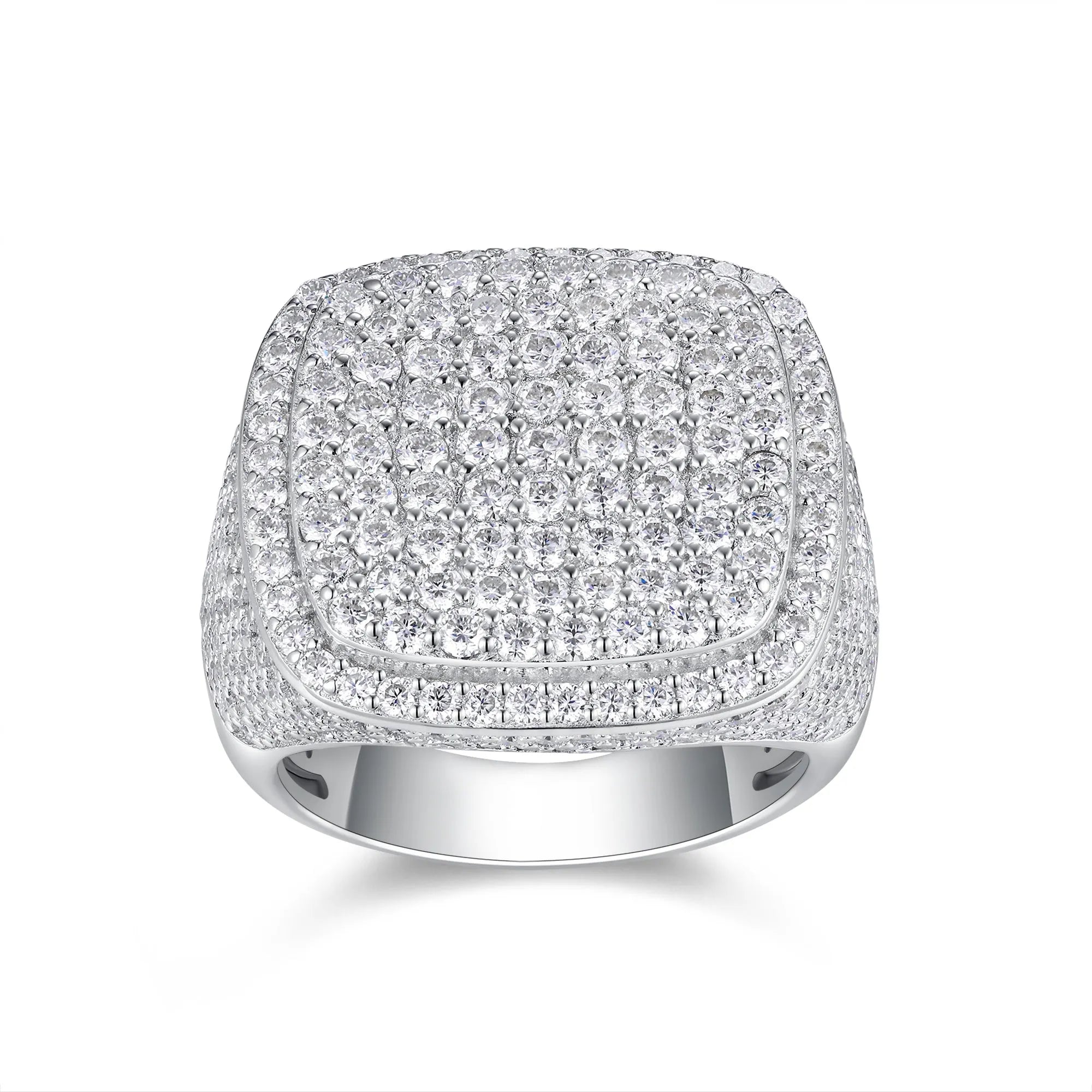 Royal Square Diamond men's ring with square moissanite stone, S925 silver, platinum plated, on white background