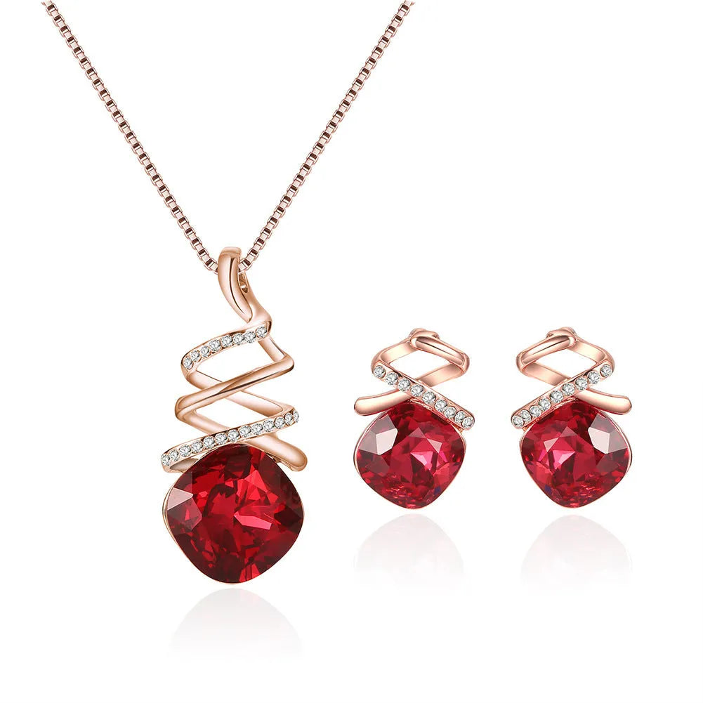 Women's bridal jewellery set with adjustable necklace and matching earrings in alloy