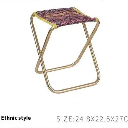 Black ethnic style folding camp stool with 7075 aluminium alloy frame in folded position.