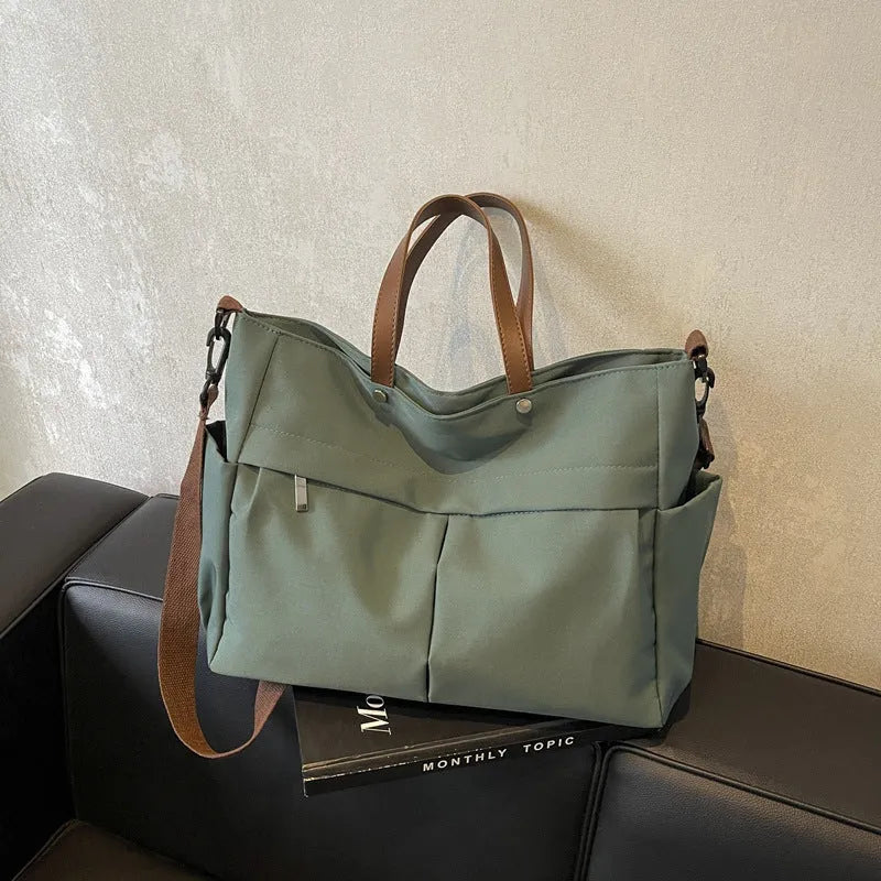 Nylon shoulder crossbody tote bag for women, 39x14x28cm, available in black, gray, milky white, green