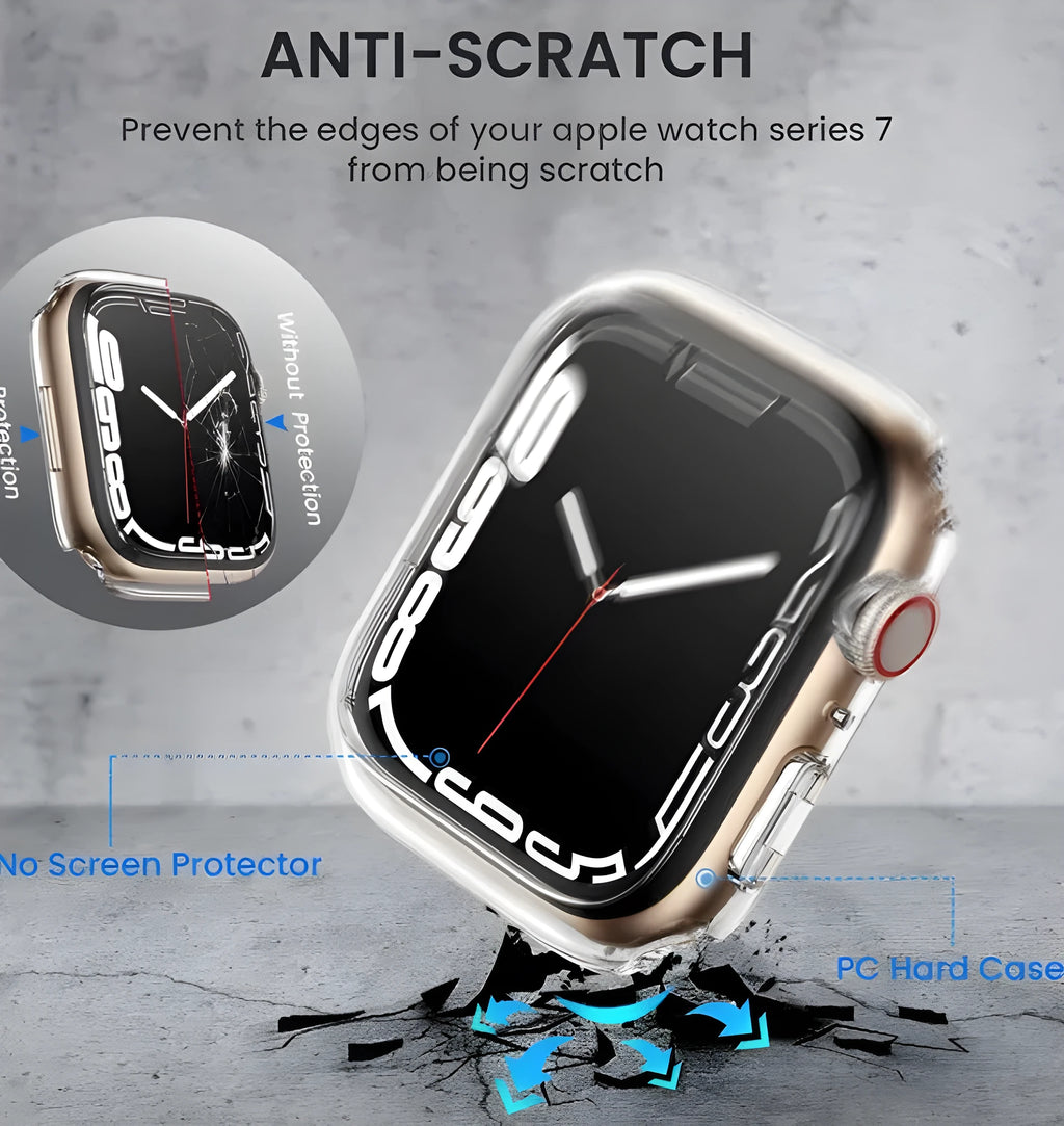 PC tempered film Apple Watch case in transparent showing slim protective design for smartwatch