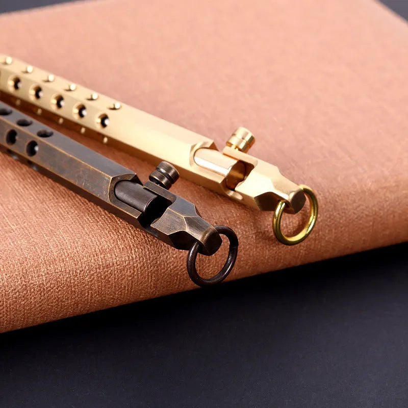 Brass hexagonal roller pen with retro six-angle design and 0.5mm tip