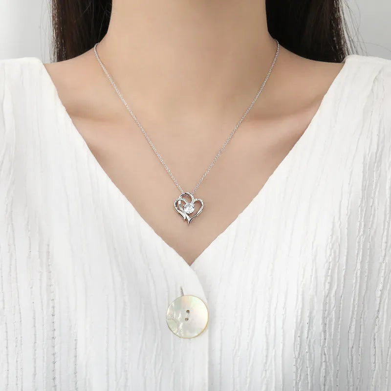 925 silver heart necklace in platinum, gold or rose gold finishes with diamond cut treatment