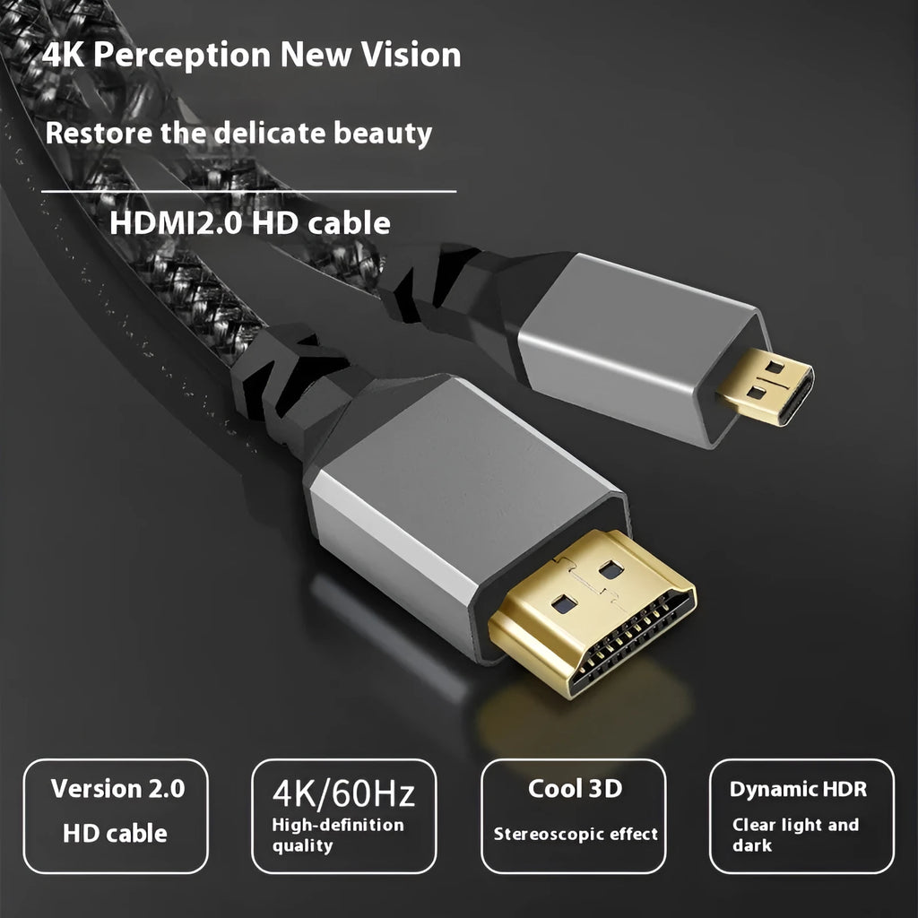 Black 4K HDMI cable with gold-plated connectors for computer to TV video transmission