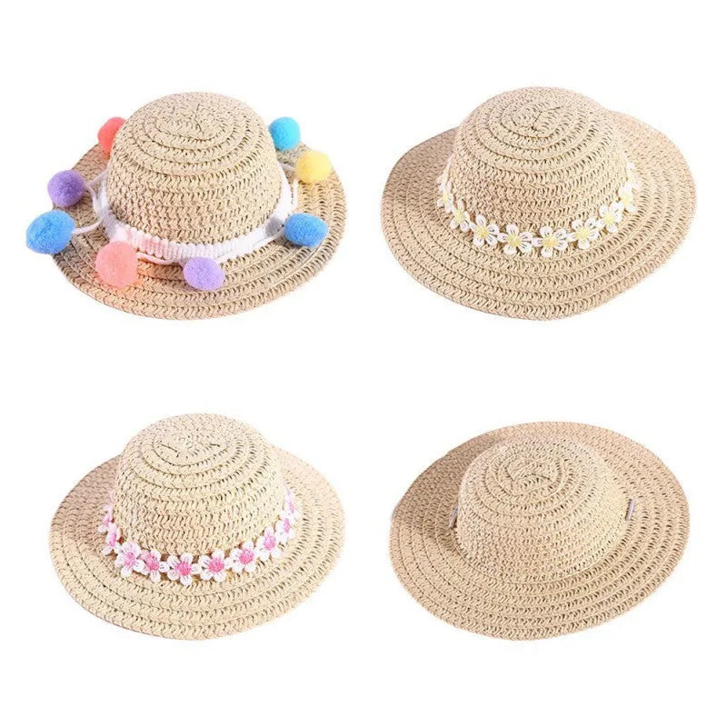 Handmade adjustable bow pet hat for dogs and cats in cartoon style with size options
