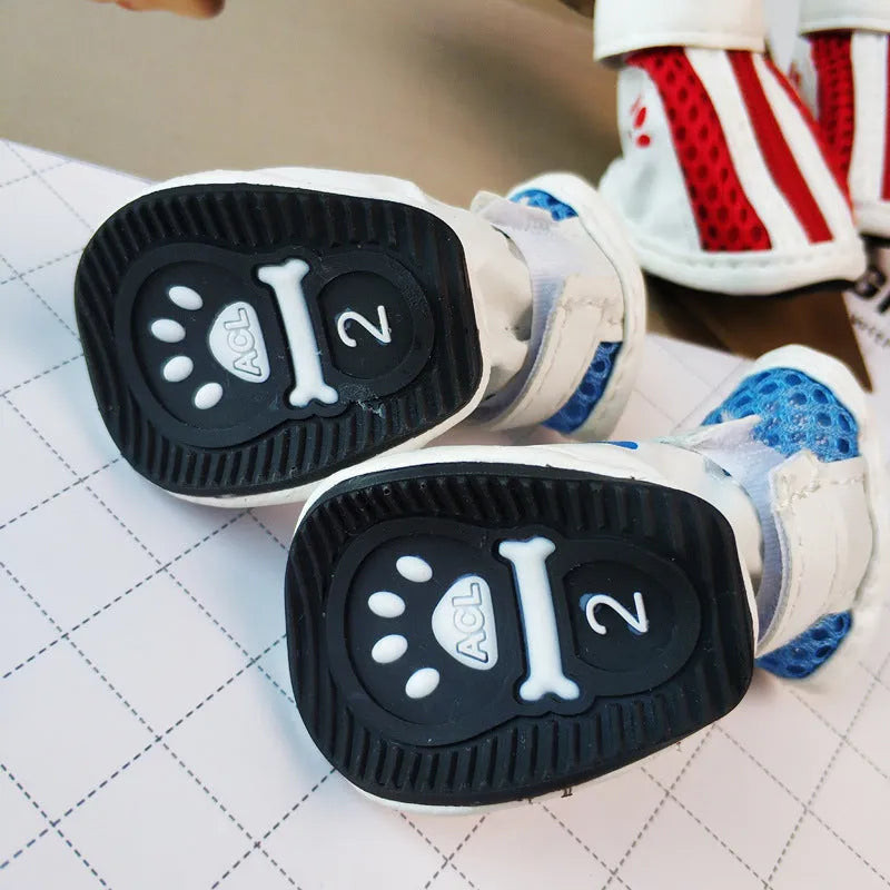 VIP Teddy Schnauzer blue zipper dog sneakers, set of four with non-slip soles.