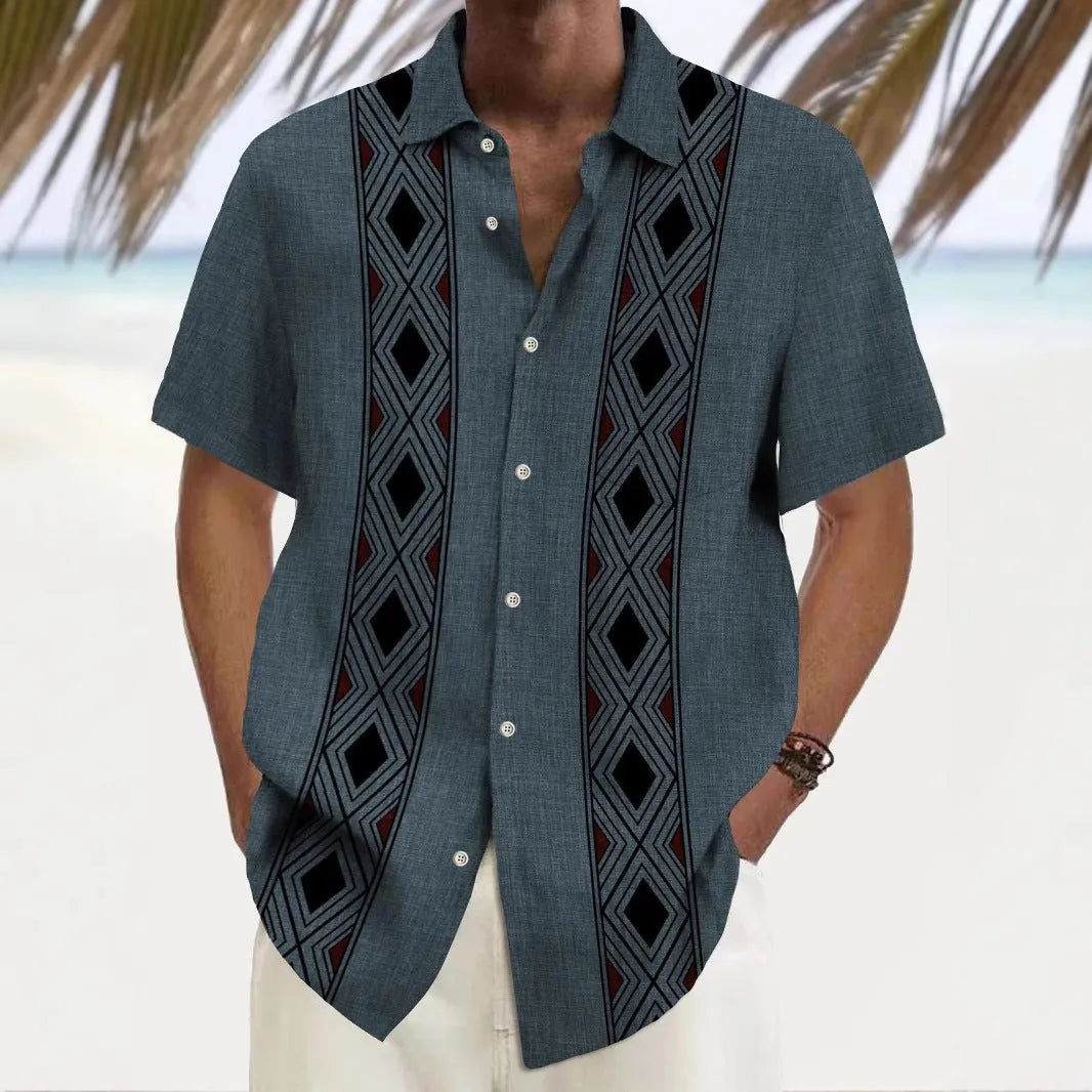 Multicolour printed men's loose-fit leisure shirt in cardigan style with polyester construction