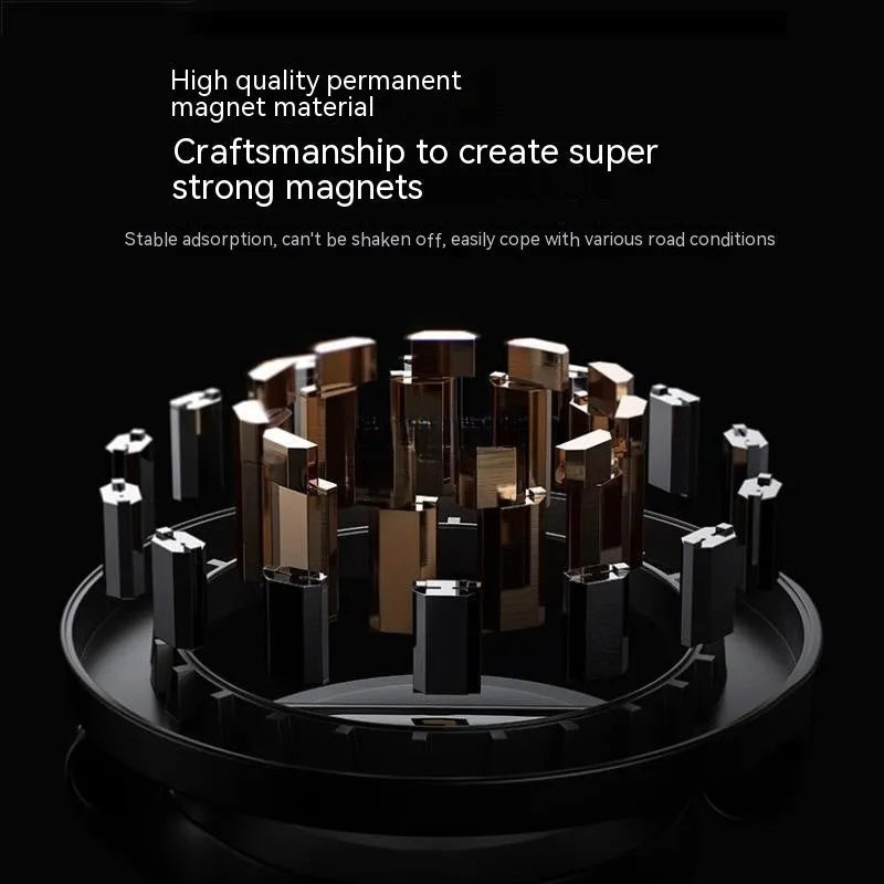 All-metal magnetic car phone mount with foldable bracket in Qian colour on vehicle dashboard