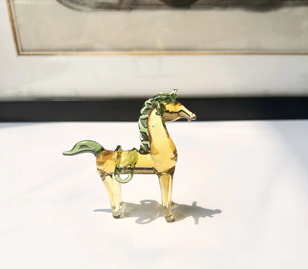 Glazed horse figurine decoration in coloured glaze with modern design for office decor