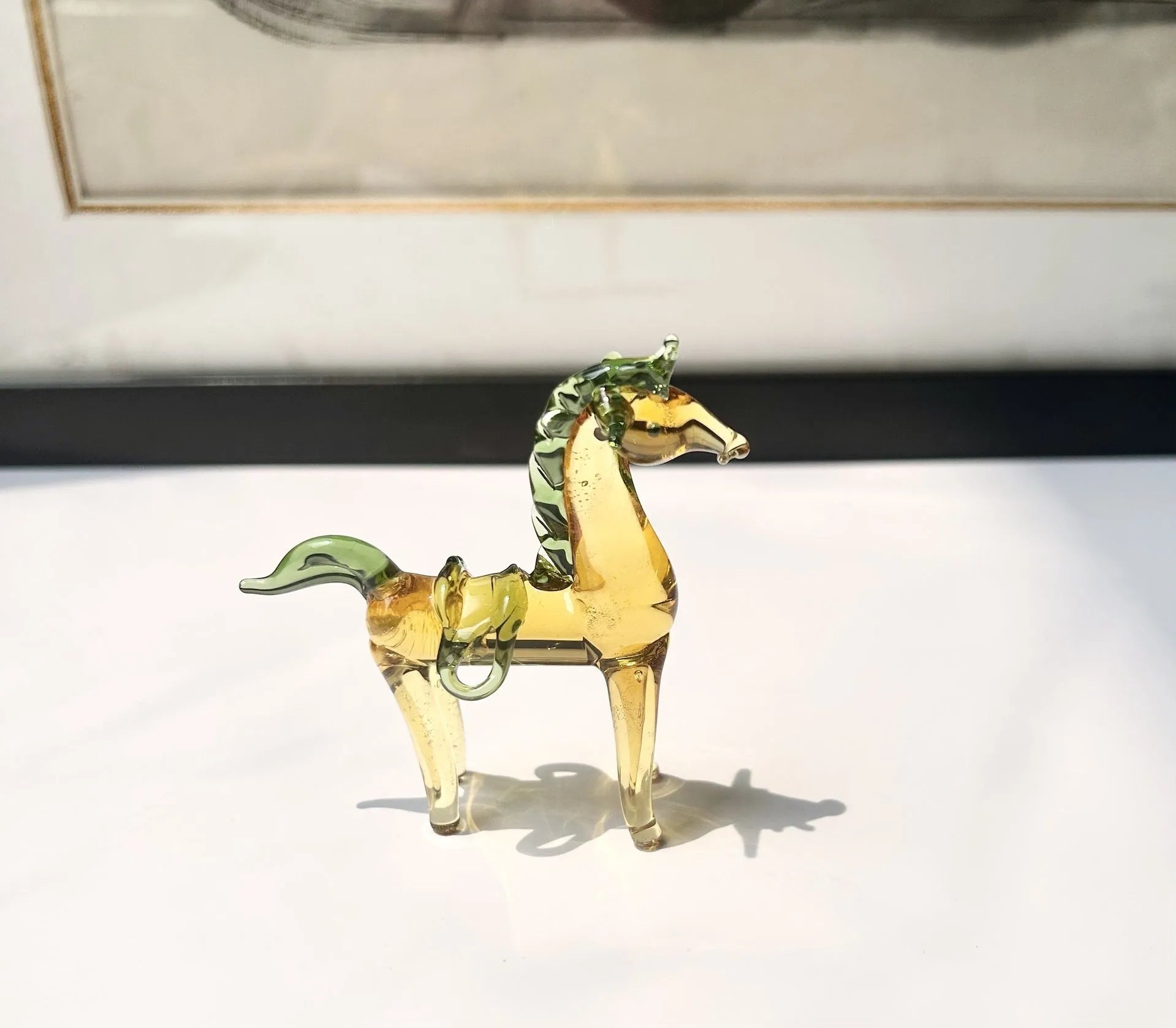 Glazed horse figurine decoration in coloured glaze with modern design for office decor