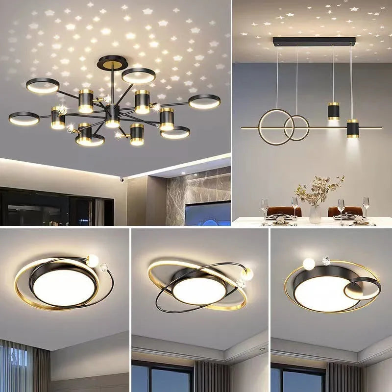 Nordic star iron pendant chandelier with 13 heads in black finish, 1000mm diameter